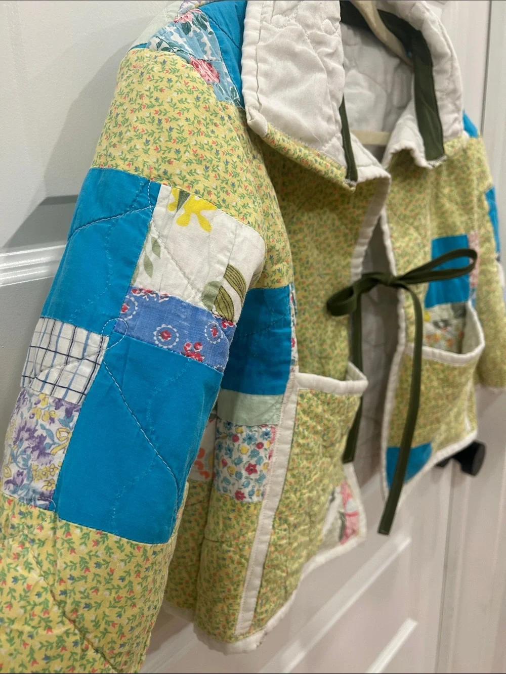 Vintage quilt jacket patchwork handmade 4t/5t Jacket in Green with Blue Accents